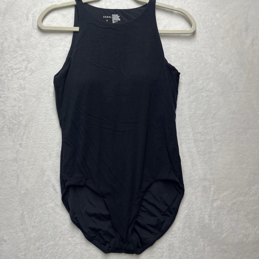 SOMA Ribbed Sleeveless Bodysuit Womens Small Black Basics Capsule Minimal